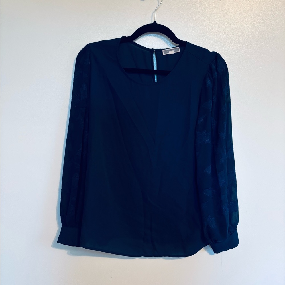 Pleione navy blue long sleeve blouse with button details at sleeves size medium